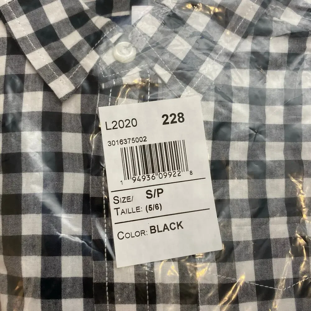 Children’s Place Boys Long Sleeve Gingham Button Down Black/White Size S NWT